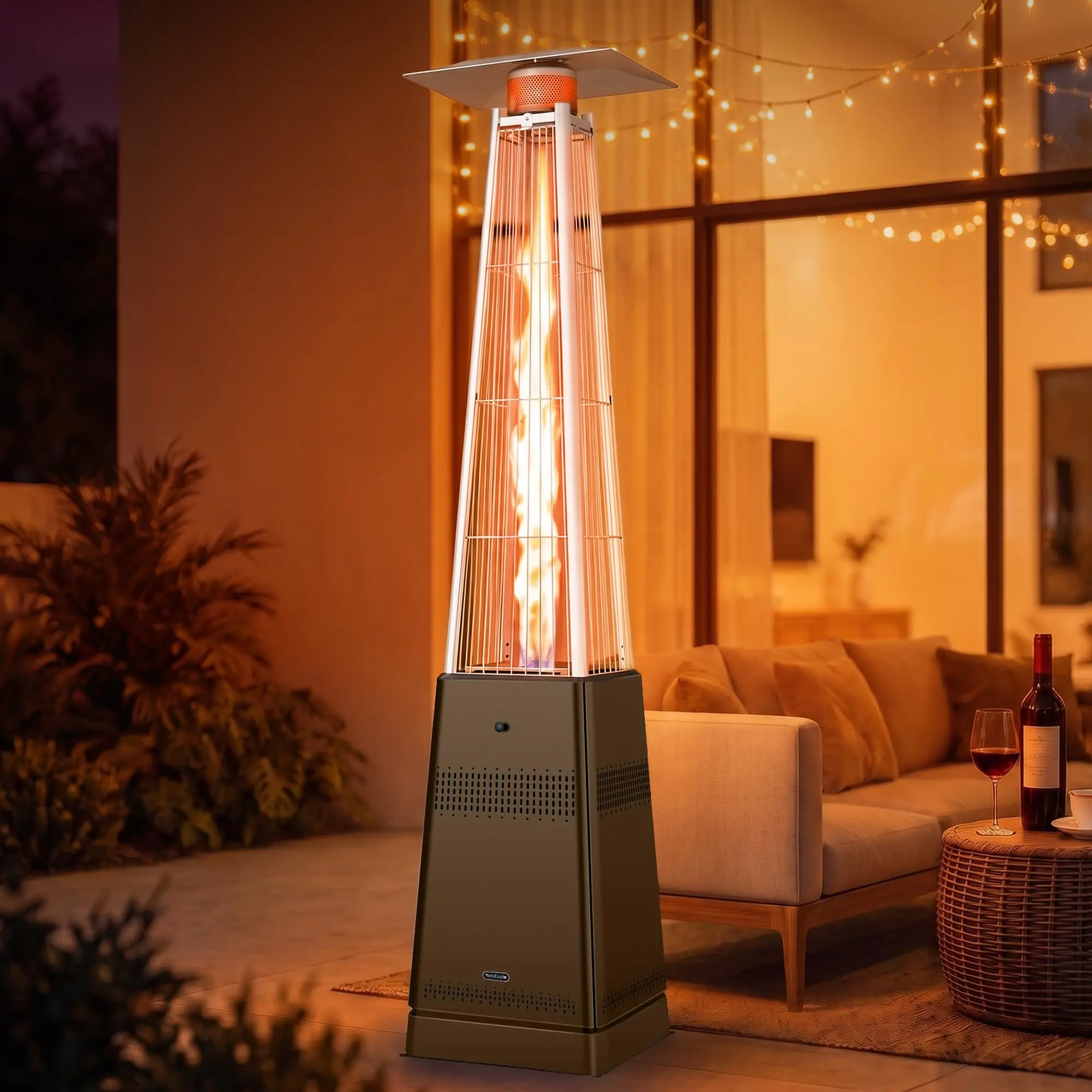 Pyramid Patio Heater, 50,000 BTU Outdoor Patio Heater, Propane Heater With Quartz Glass Tube & Wheels for Outdoor Use