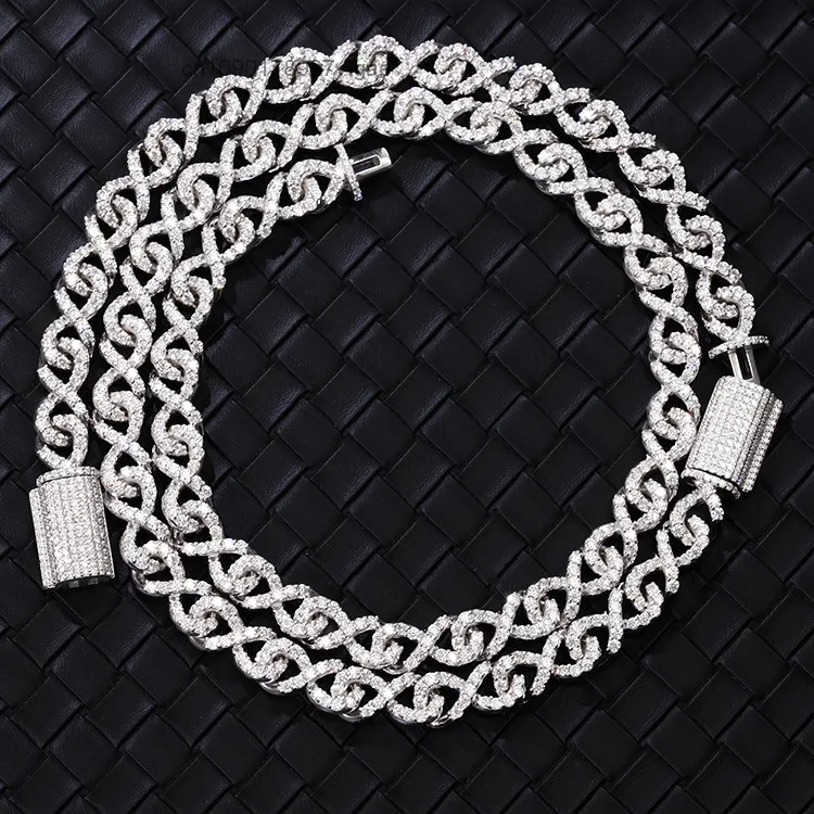 High Customuzed End Cuban Chain 9mm Sterling Silver VVS D Color Moissanite Diamond Cuban Chain Link for Hip Hop Jewelry Gift.