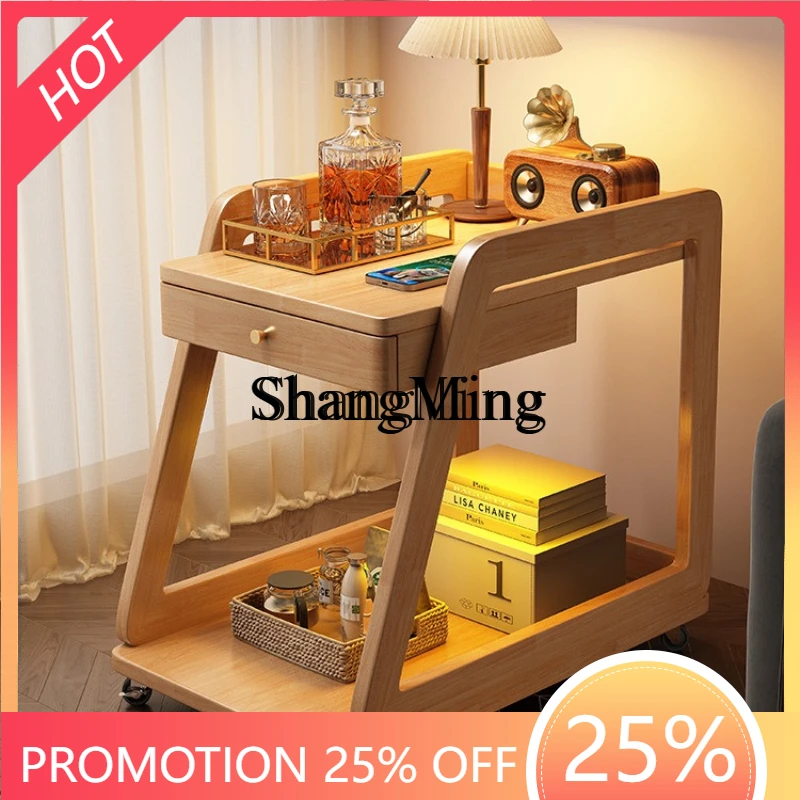 

ZYY exquisite premium solid wood sofa side table removable coffee table wheeled sofa side cabinet living room trolley