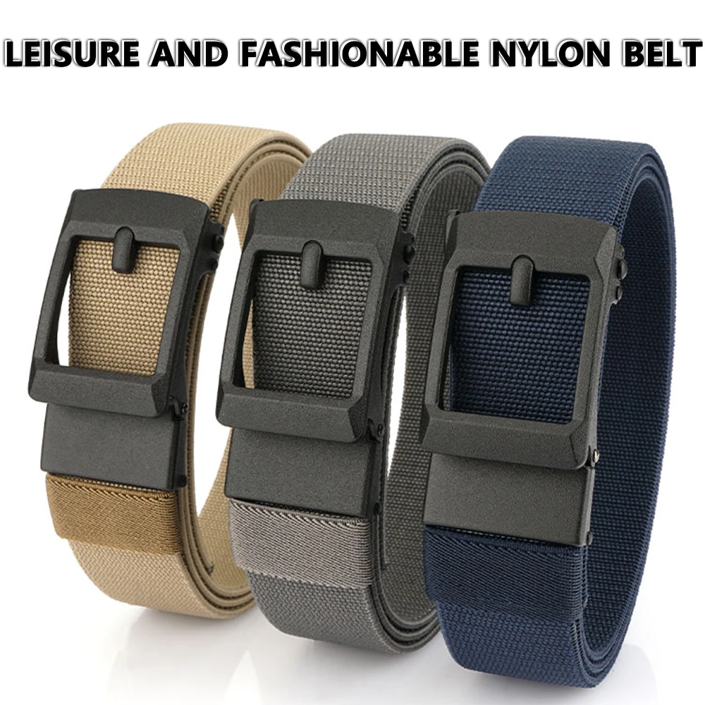 TUSHI 2025 New Elastic Belt for Men Matte Black Automatic Buckle Outdoor Casual Belt Tight Nylon Stretch Waistband Male Girdle