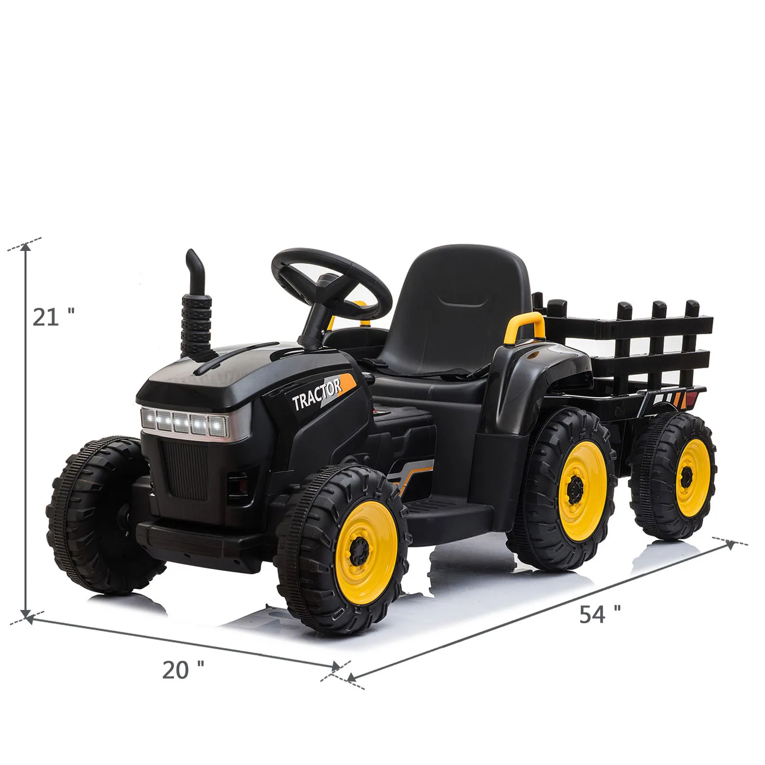 Tractor con remolque para niños, coche eléctrico alimentado por batería con música, USB, música, luces LED, vehículo de juguete para 3 a 6 años, 12V