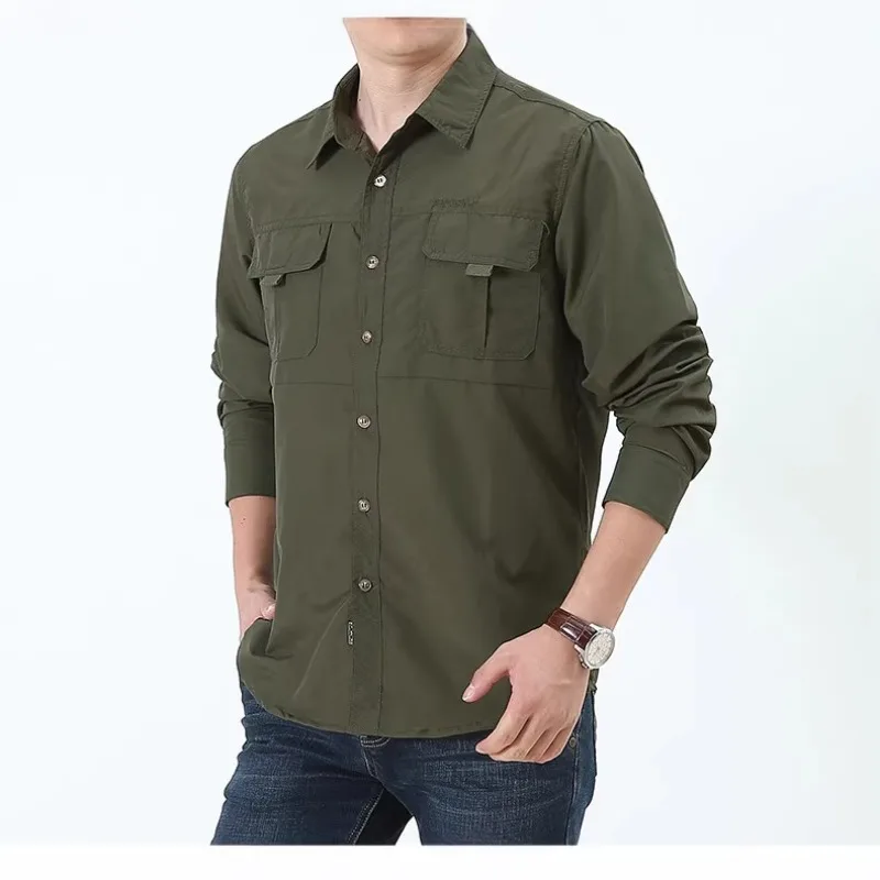 Summer New Men's Quick-drying Short-sleeved Shirt Men's Large-size Loose Shirt Tooling Top