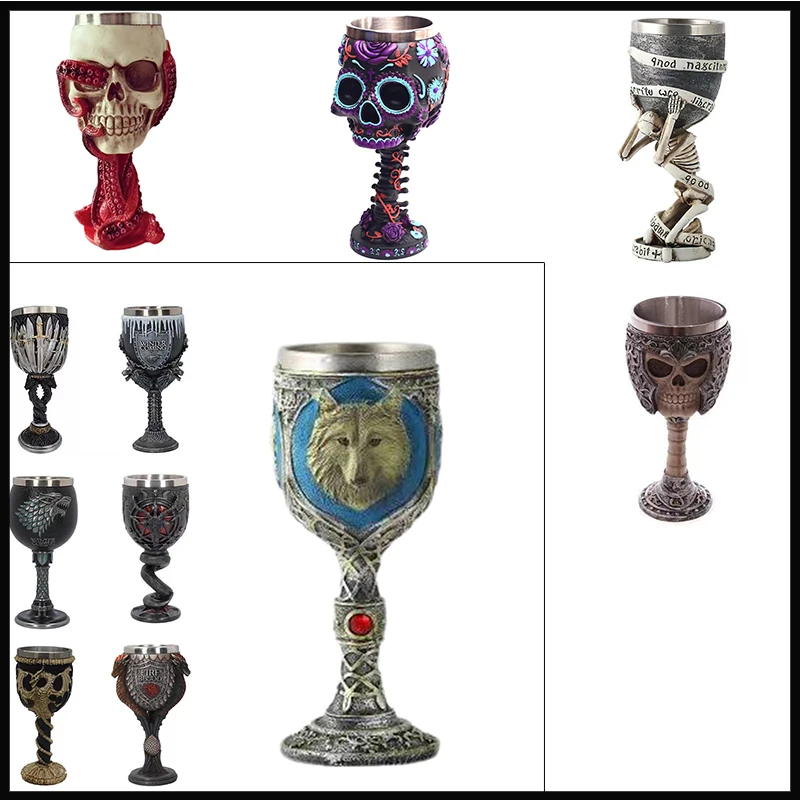 Horrible Gothic Stainless Resin Goblet Retro Wine Glass Cocktail Glasses Wolf Whiskey Cup Party Bar Drinkware FREE son