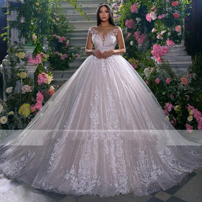 

Свадебное платье Flavinke с вырезом-лодочкой, индивидуального пошива, с бисером и аппликациями, со шлейфом, в стиле принцессы, Vestido De Novia