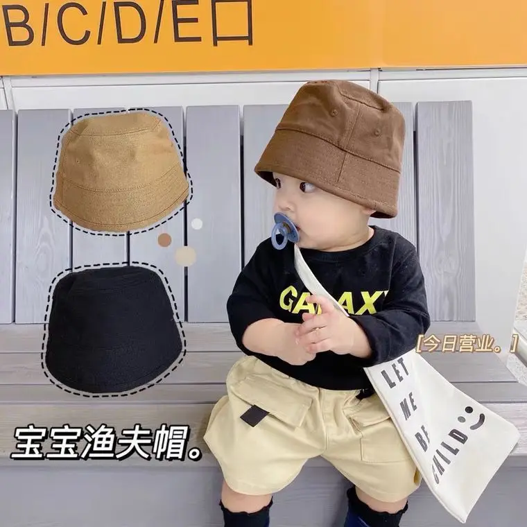 أطفال طفل قبعة بحافة قبعة صياد للجنسين 1-6 سنوات بلون الكورية نمط Ins بسيط عصري الربيع الصيف الحماية من الشمس