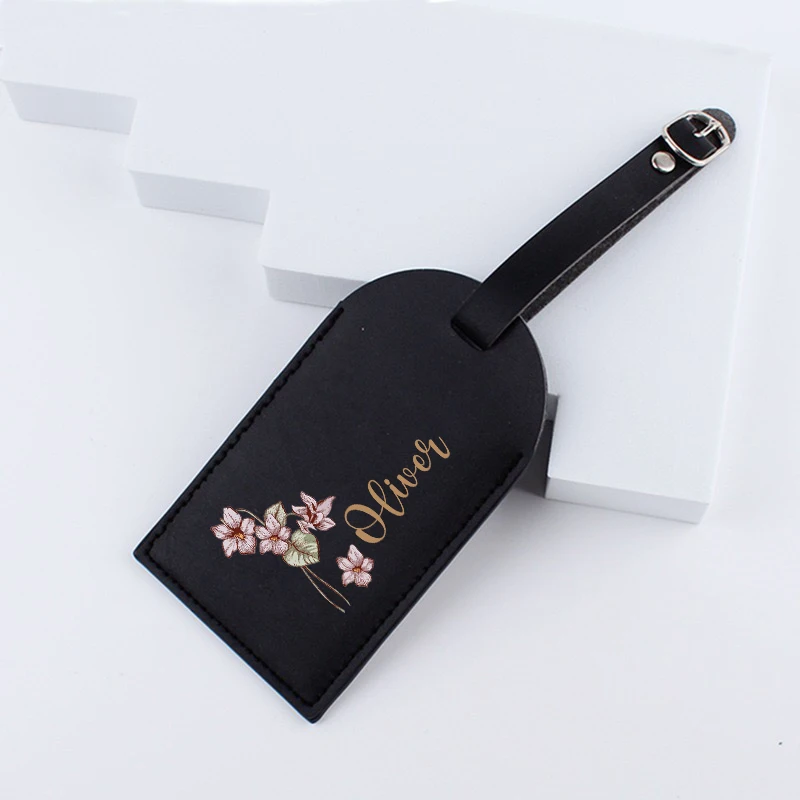 Personalised Luggage Tag Custom Birth Flower with Name Leather for Suitcase Baggage Handbag Travel Bag Label Suitcase Tags Gift