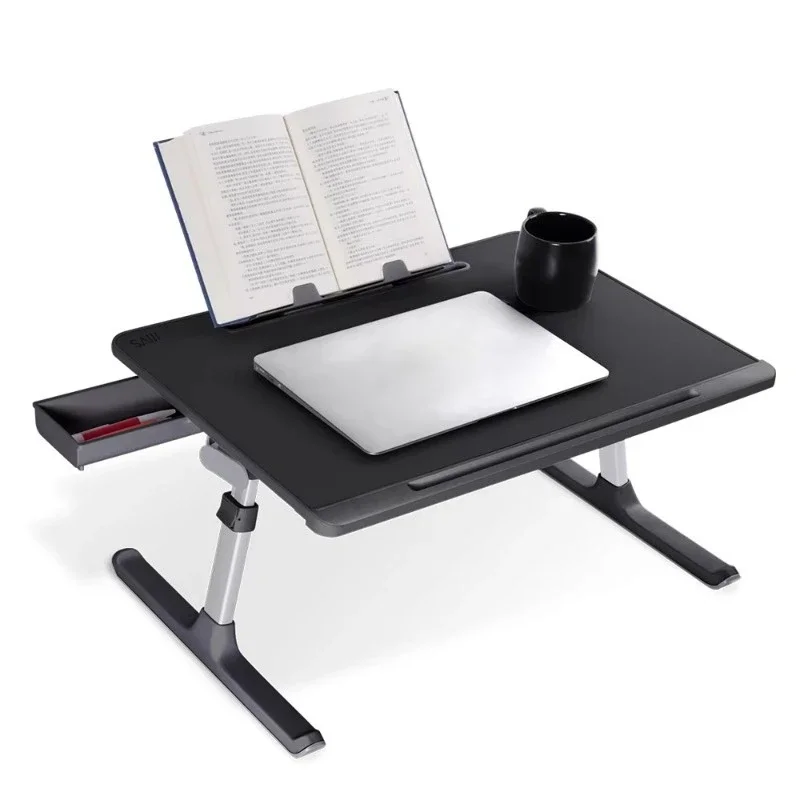 Multifunctional adjustable laptop desk eco-friendly PVC leather bed tray table with storage drawers