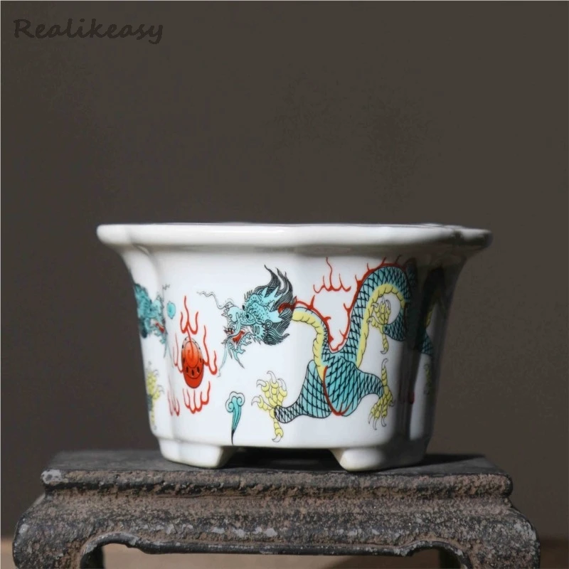 2025 New Hand Painted Purple Sand Flower Pots Creative Retro Bonsai Pots Chinese Style Ceramic Succulent Flower Pots Home Decor