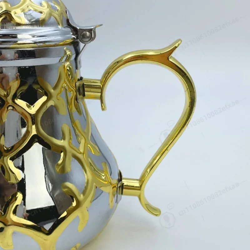 New Style Moroccan Two‑Tone Stainless Steel Teapot, Vintage Arabic Tea Pot for Home Decoration & Daily Use