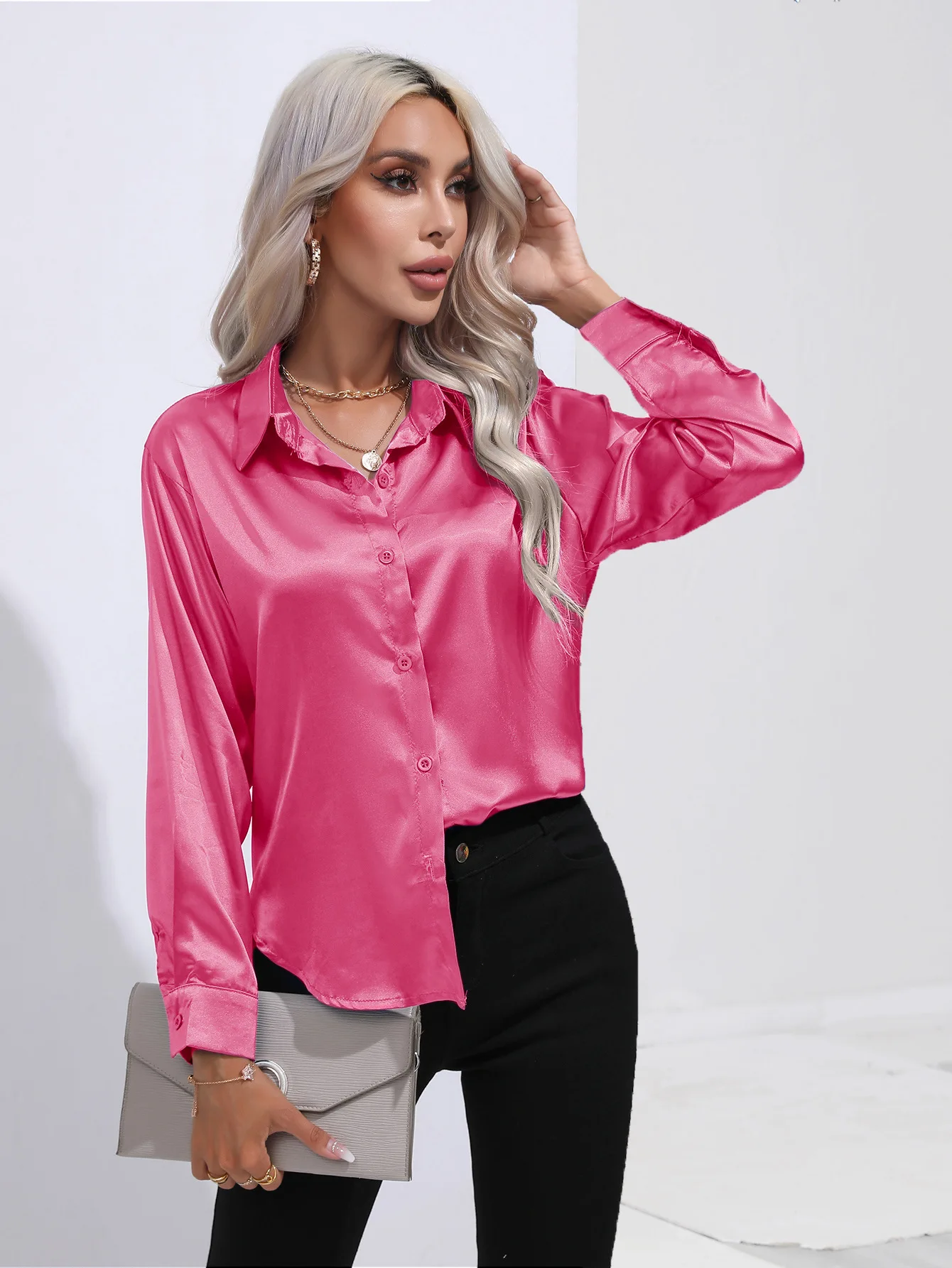

Woman Shirts Fashion 2025 Spring Autumn Casual Blouses Single Breasted Lady Long Sleeve Lapel Solid Color Streetwear Loose Tops