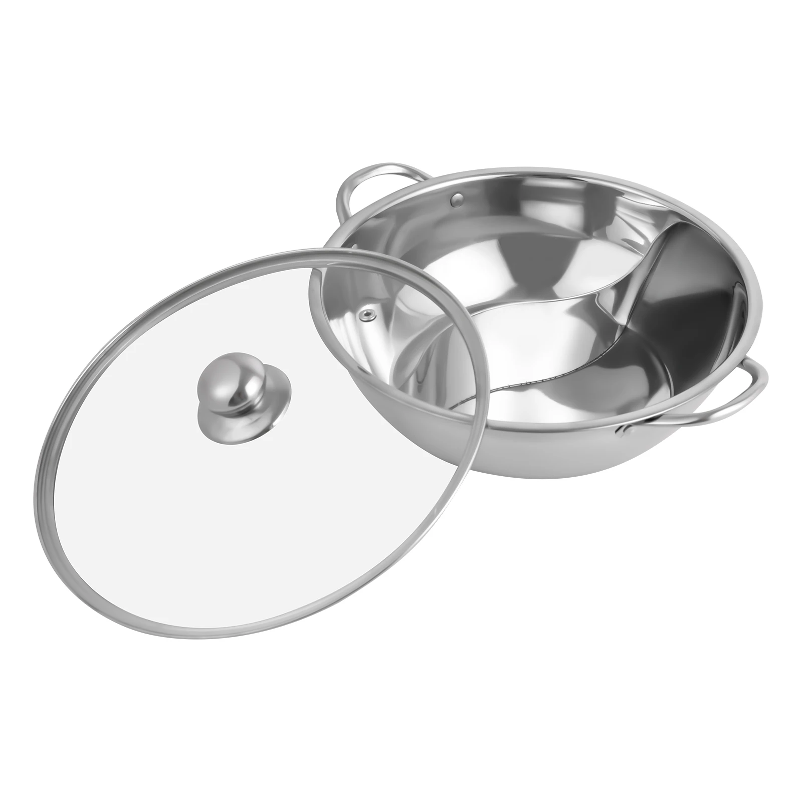 28/34 cm Edelstahl-Hot Pot mit Trennwand, Shabu-Topf mit Glasdeckel, Hot Pot-Set, geeignet für Induktionsöfen, Gasherde – Detail 12