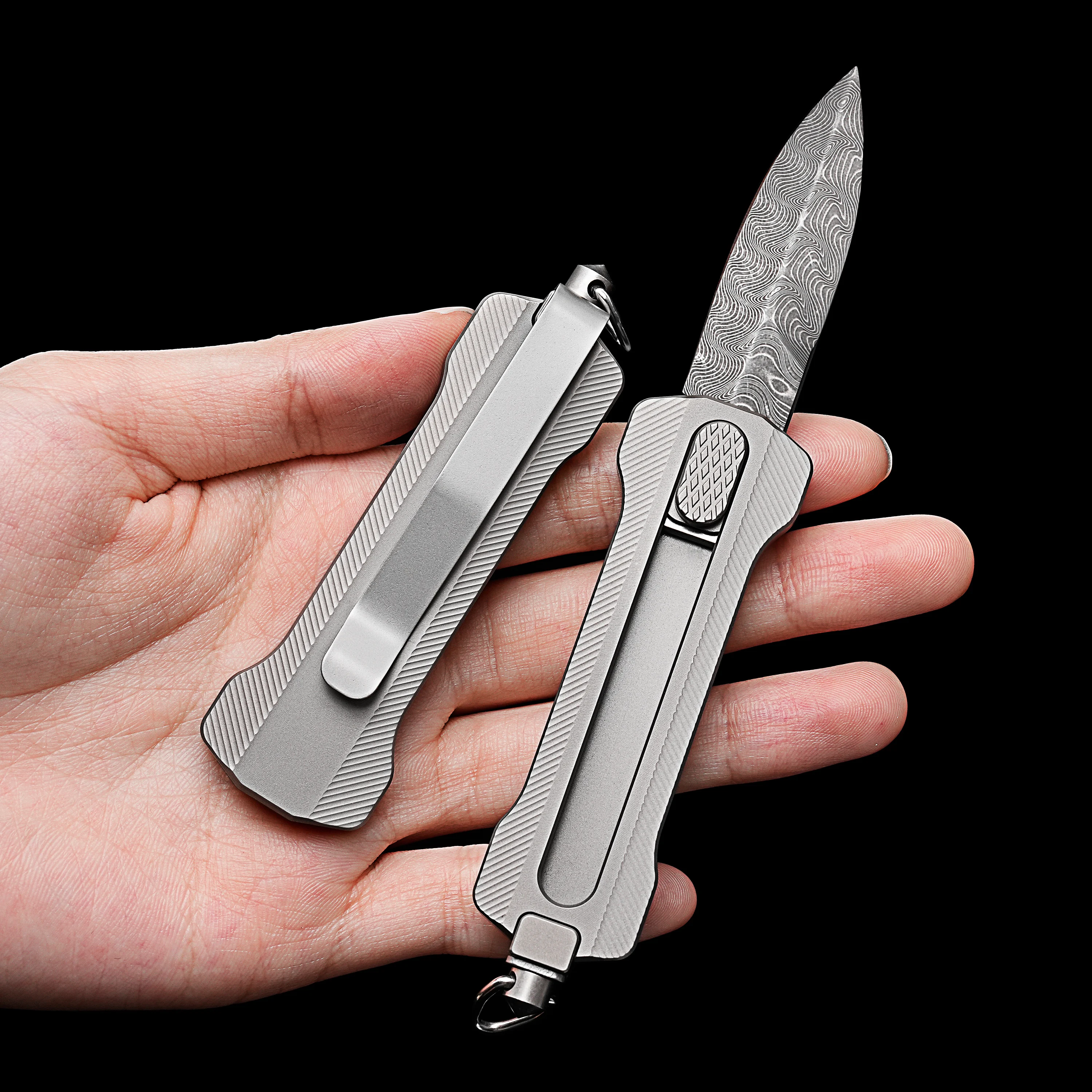 Utility Knife Titanium Alloy Handle Damascus Blade Portable Outdoor EDC Push Pull Type Cutting Unboxing Tool Gift Box