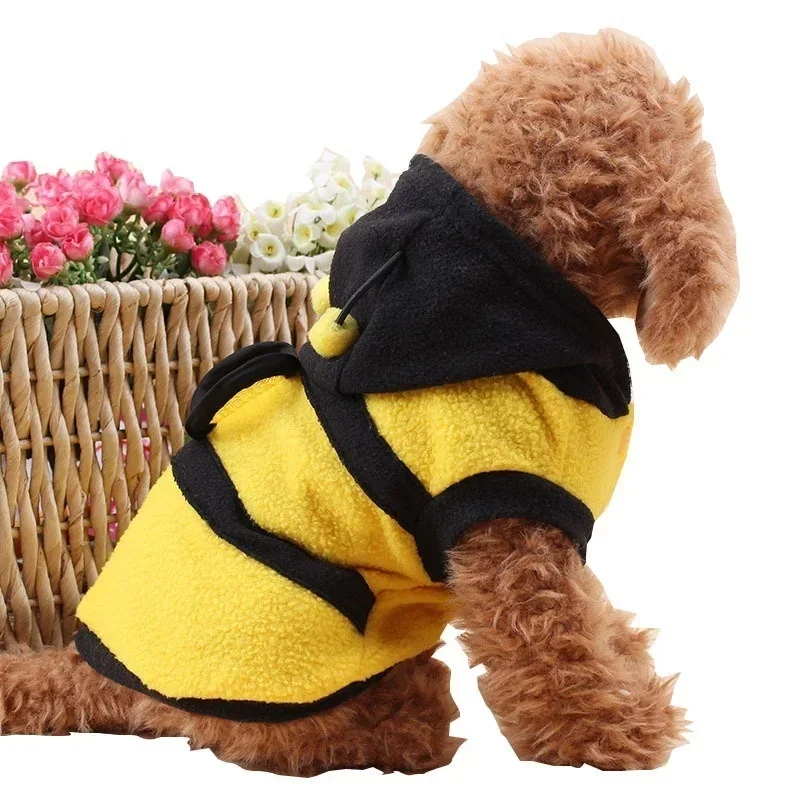 Bee Pet Puppy Coat Clothing Set Wool Clothes Dog Cat Hoodie Fancy Dress Costume Halloween Cosplay Sweater Dog Hoodie