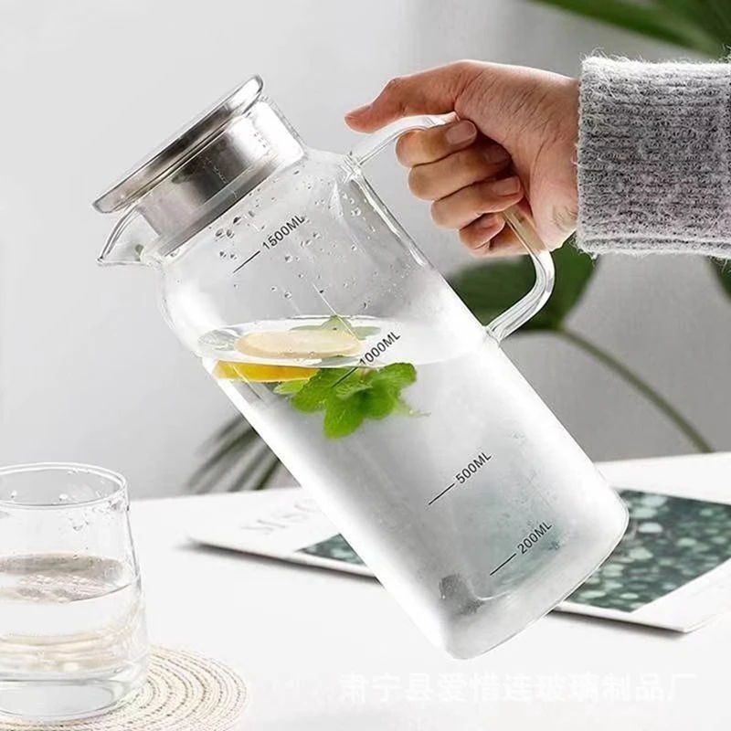 Pitcher Lid and Spout, Glass Carafe for Hot/Cold Water, Large Iced Tea Pitcher for Coffee, Juice and Homemade Beverage