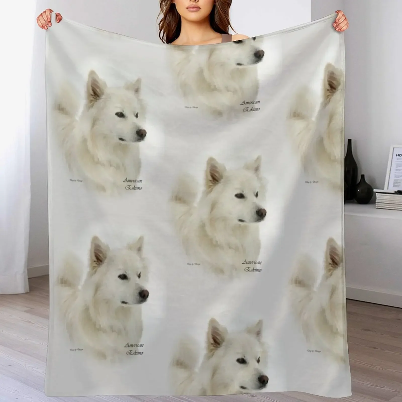 

American Eskimo Dog Lovers Art Gifts Throw Blanket Plush Heavy Plaid on the sofa Retros Blankets