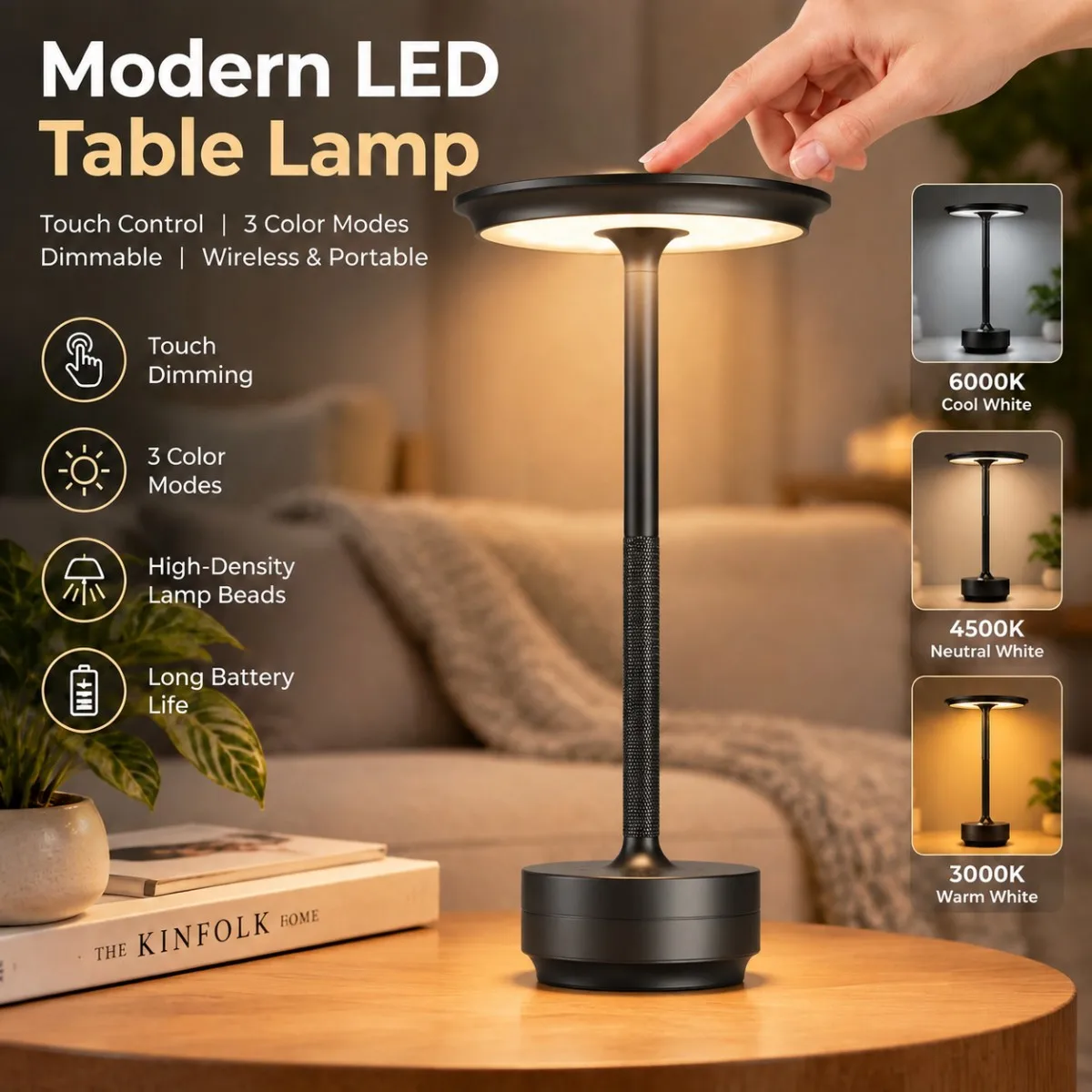 USB Rechargeable UFO Table Lamp Touch Control LED Nightlight Nordic Style for Bedroom Bar Restaurant Camping Decorative Lighting