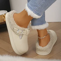 Waterproof Eva Furry Mules Slippers Women 2025 Winter Metal Buckle Warm Plush Slippers Soft Thick Bottom Non Slip Indoor Slides - Image 4