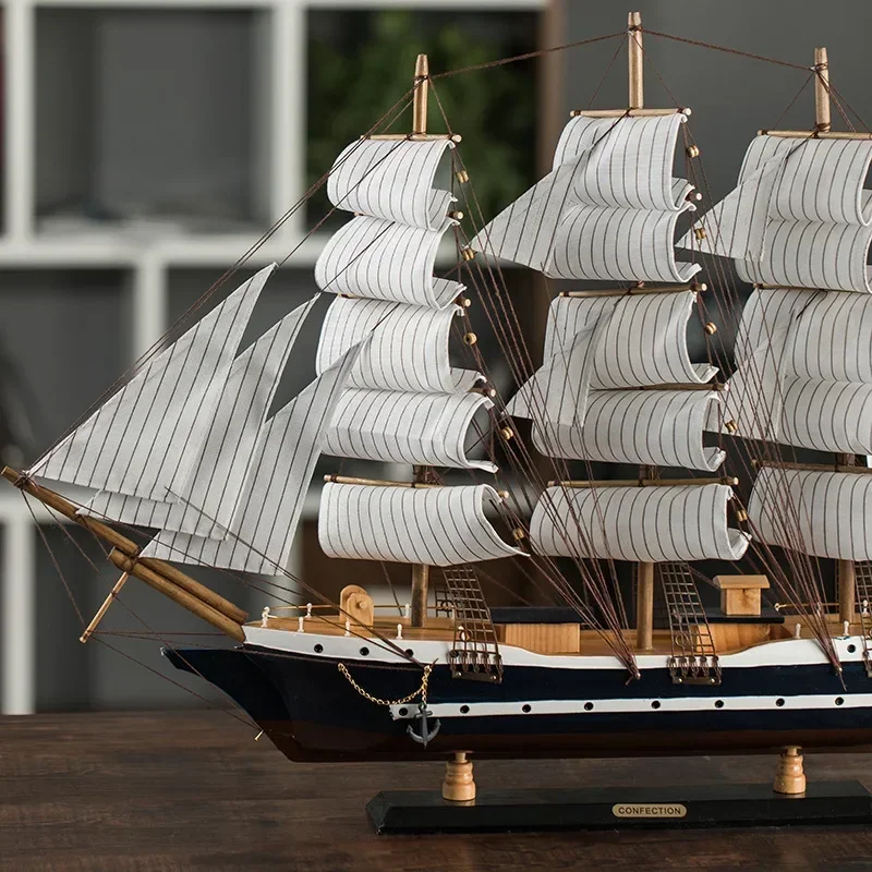 Modelo de velero de madera grande, juguete artesanal de 80cm, barco de vela 3D, decoración del hogar mediterráneo, nuevo regalo de manguera a un amigo