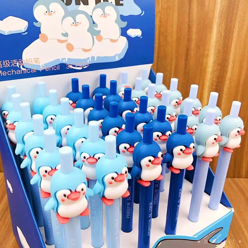 36pcs/lot Cartoon Penguin Mechanical Pencil Cute 0.5mm Student Automatic Pens School Office Supply Promotional gifts