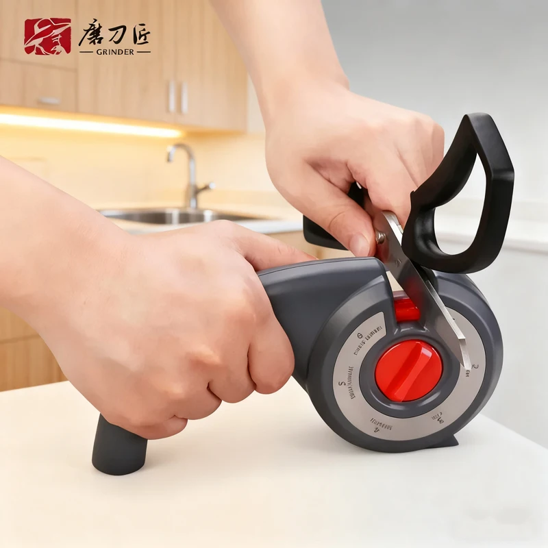 Multi-Sharpener 6-in-1 Rotary Tool, Sharpens Knives & Scissors, Features Adjustable Angle and Anti-Skid Base, Kitchen Must-Have