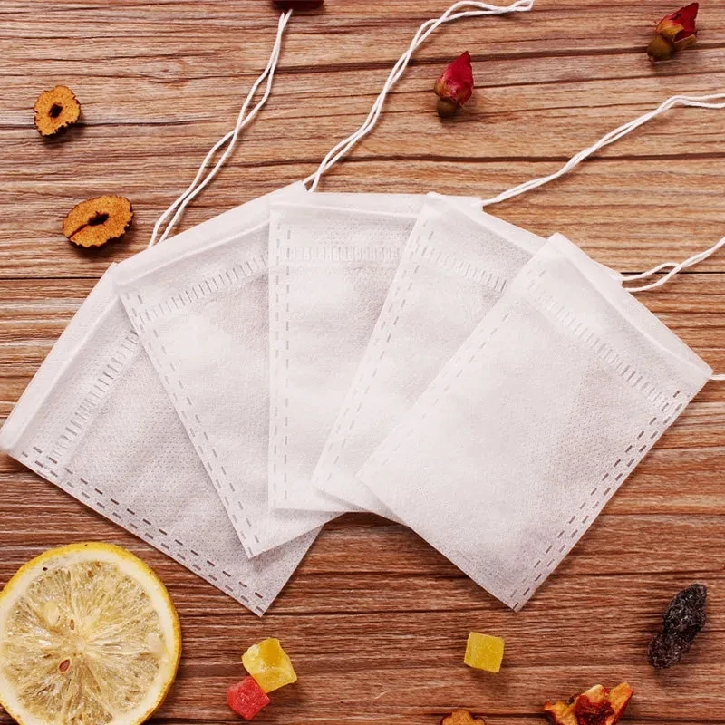 100 pcs/lot corn fiber disposable tea bags White tea filter Empty Tea Bag With String Heat Sealing Filter Teabag PLA Biodegraded