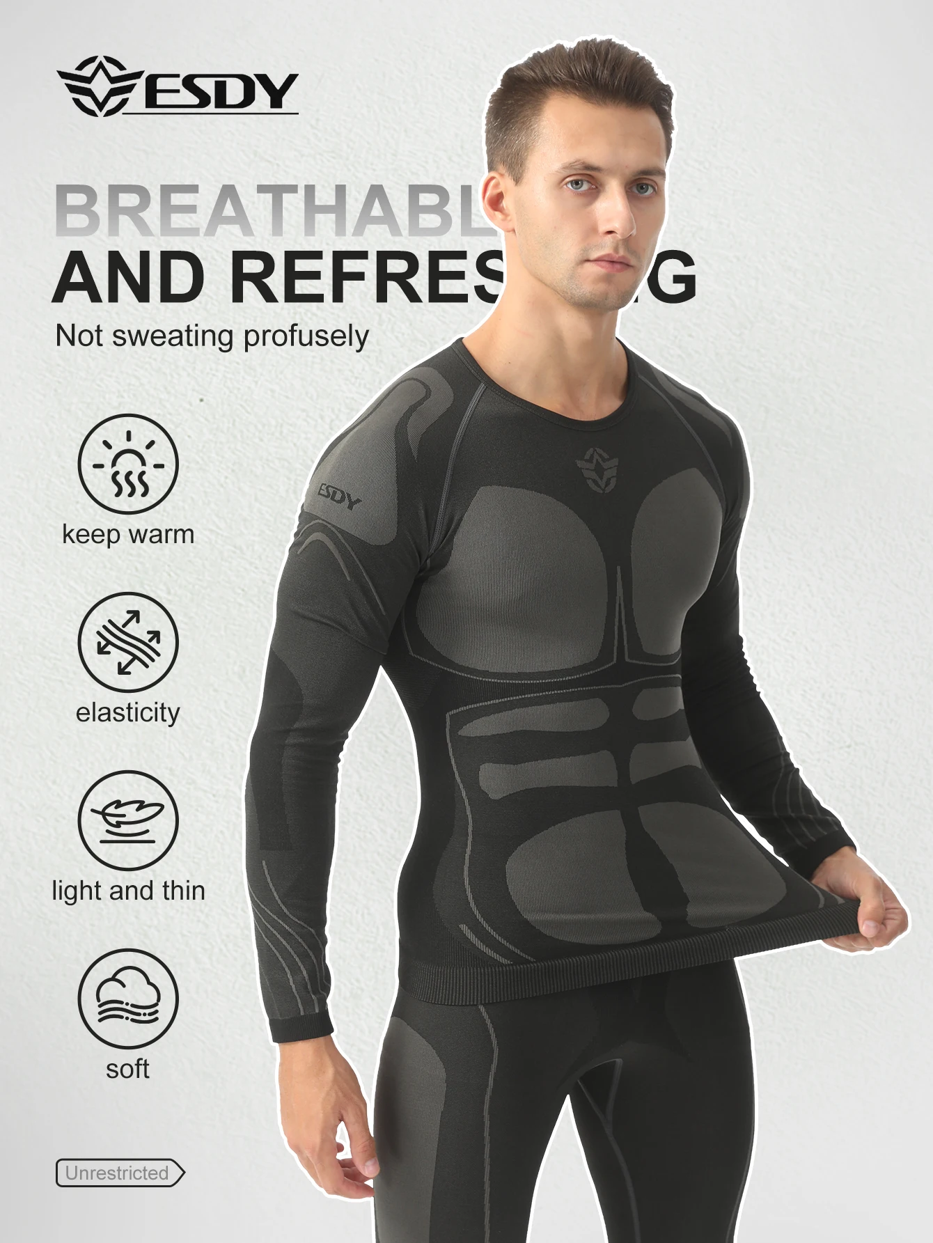 Esdy 남성용 열 속옷 세트 Seamless Seamless 자체 가열 따뜻함 잠금 두꺼운 속옷 요가 등산 하이킹 스키 스포츠 기본 세트