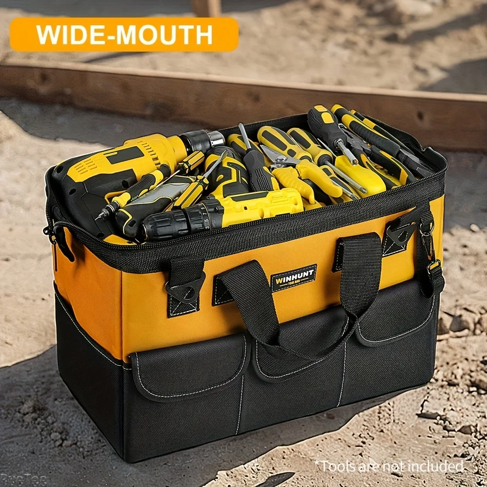 WINHUNT Large Tool Bag Heavy Duty 14-Pocket Organizer with Shoulder Strap Easy Zippered Carry Bag for Construction Electrician