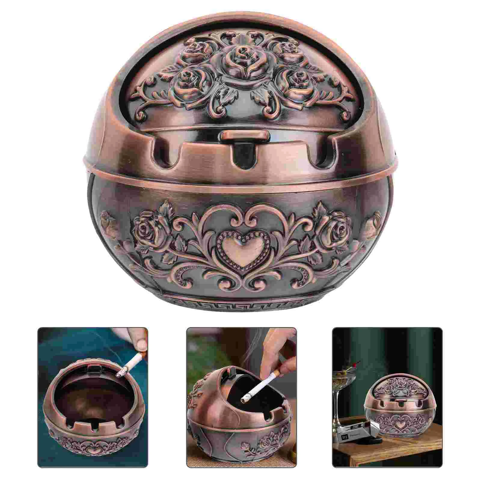 Spherical Ashtray Windproof Office Globe with Lid Metal Decor Zinc Alloy Butt Container Decorative Holder Creative