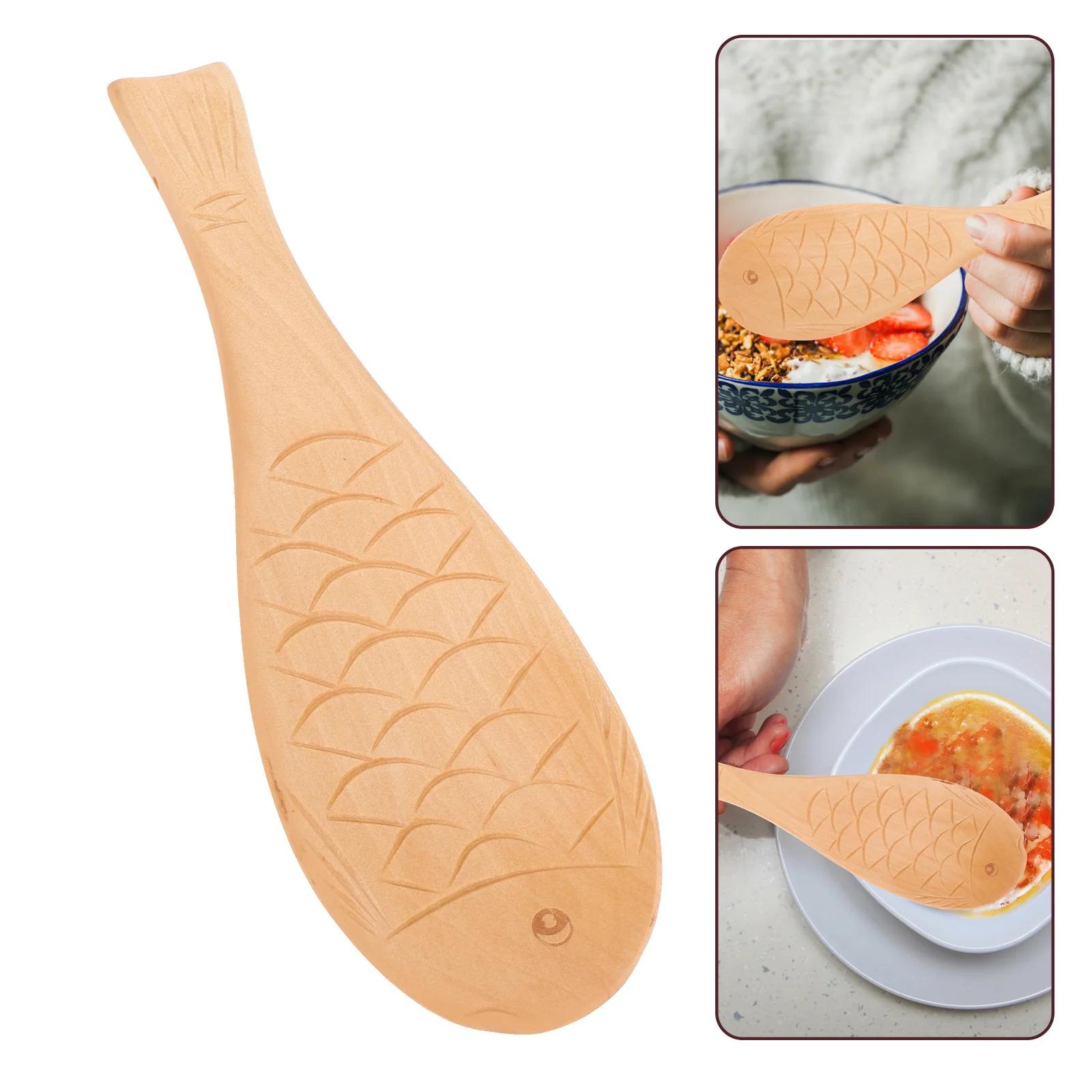 

Wooden Rice Spoon Fish Shape Multi Function Cooking Stirring Serving Spoon for Home Restaurant Large Wood Rice Paddle