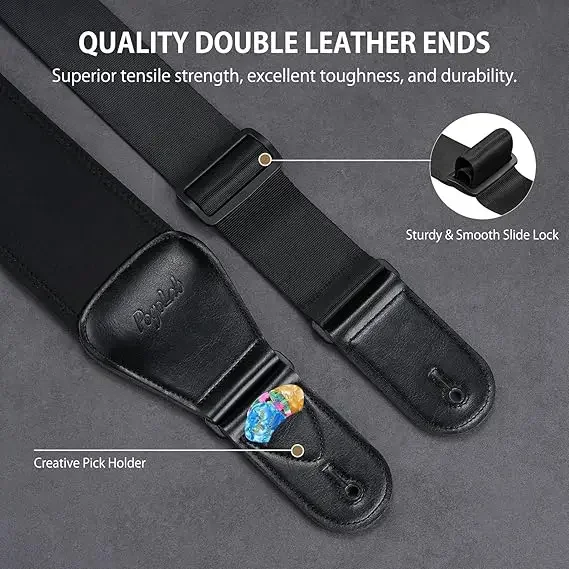 Pogolab Pgs15 プレミアム ギター ストラップ - エレクトリック/ベース用のエクストラワイドパッド入り、調節可能な44-54インチ、ピックホルダーとロック付き