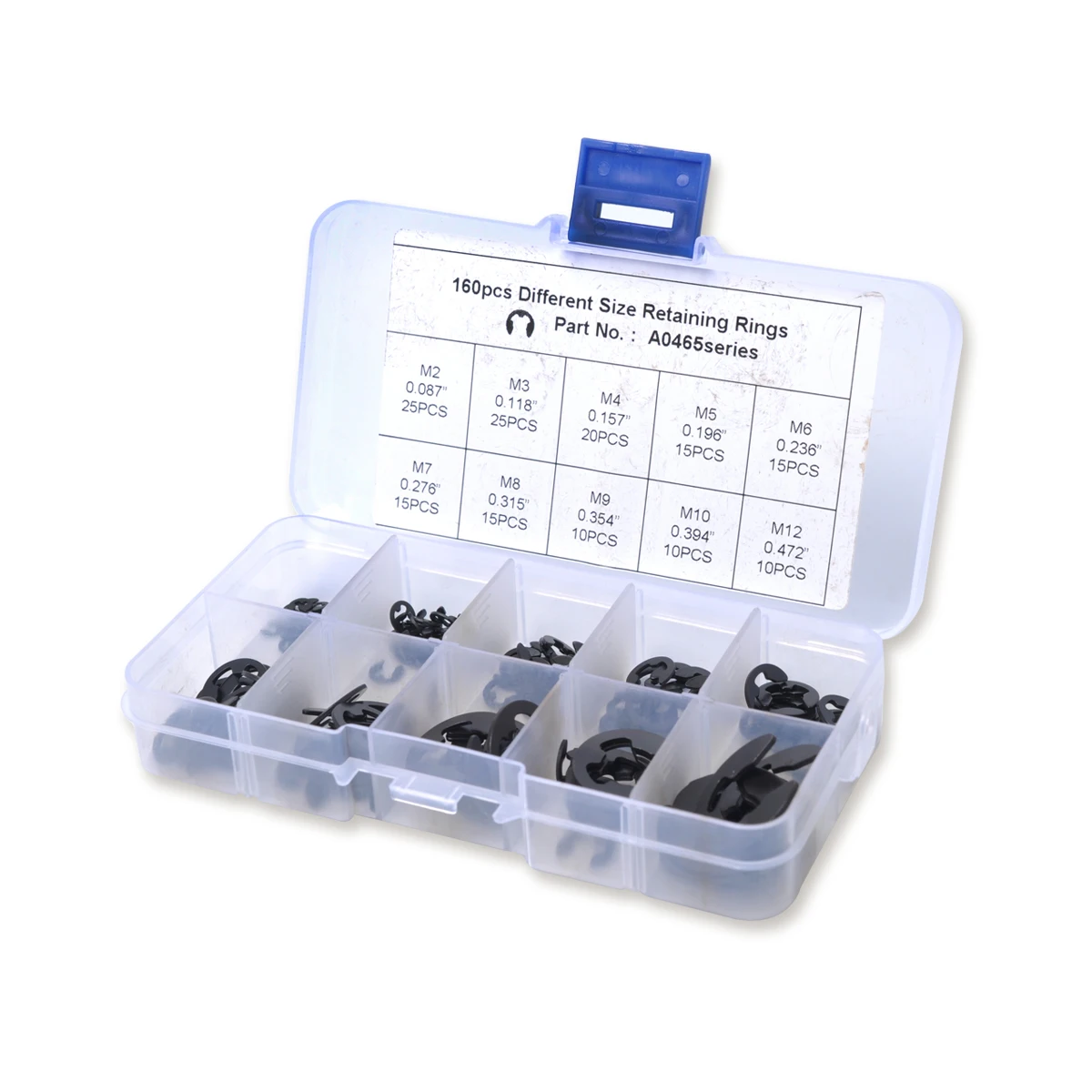 

160pcs 65Mn Carbon Steel Universal Snap Rings Set Automotive Industrial Machinery Rust Resistant Spring Steel Retaining