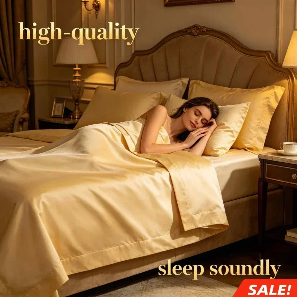 2200TC Silvery Ion Bamboo Fiber Cooling Bed Set - 3/4pcs Set with Deep Pocket Design for Breathability And Coolness - Suitable for People Prone to Heat And Sweating, Includes Pillowcases, Fitted Sheet, And Flat Sheet - Ideal for Family Gift-Giving