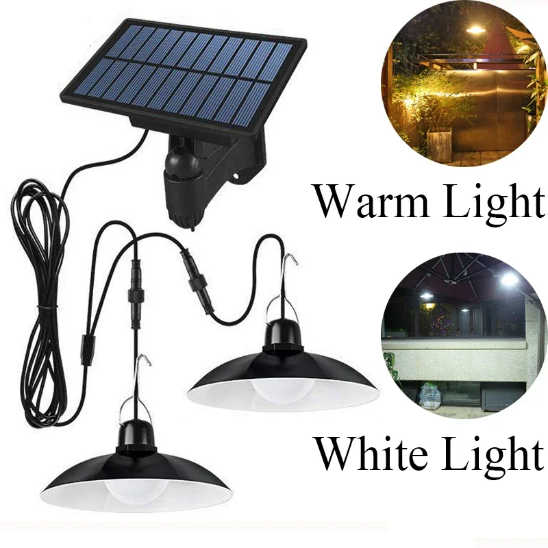 Lampe solaire étanche à 60 LED avec interrupteur nervuré, double tête, suspension, éclairage extérieur et intérieur, budgétaire de jardin