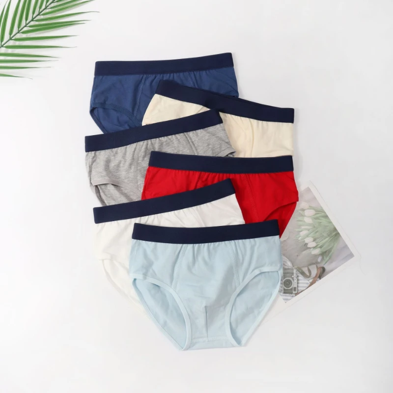 Boys' Underpants Children's Cotton Triangle Shorts Elastic Waistband Solid Color Comfortable Underpants Cotton Simple Underpants