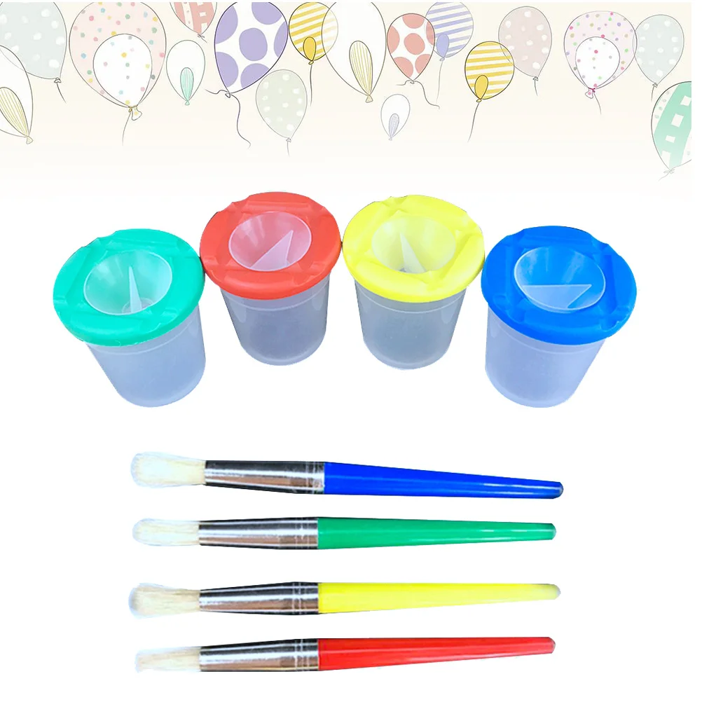 مجموعة حامل فرشاة مقاومة للانسكاب مكونة من 16 قطعة مع أغطية ملونة وأكواب شفافة للأطفال والطلاب وإكسسوارات الرسم #4