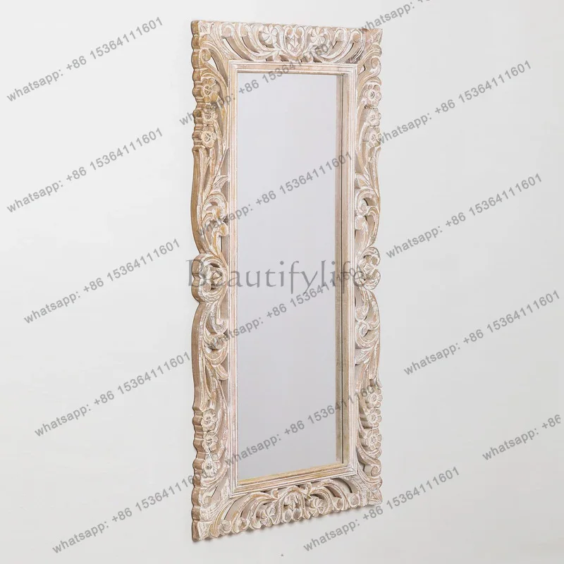 European retro carved full-body mirror retro art style floor-to-ceiling living room entrance wall-mounted large-size mirror