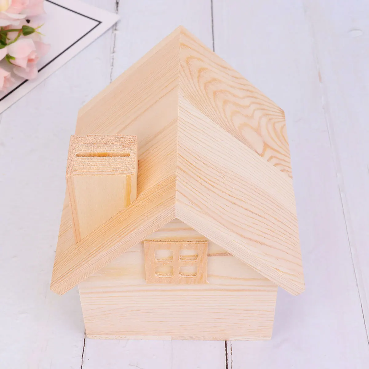 

Love Themed Wood House Box Handcrafted Painting Storage Container for Desktop Organization Jewelry Coins Decorative Wooden Box