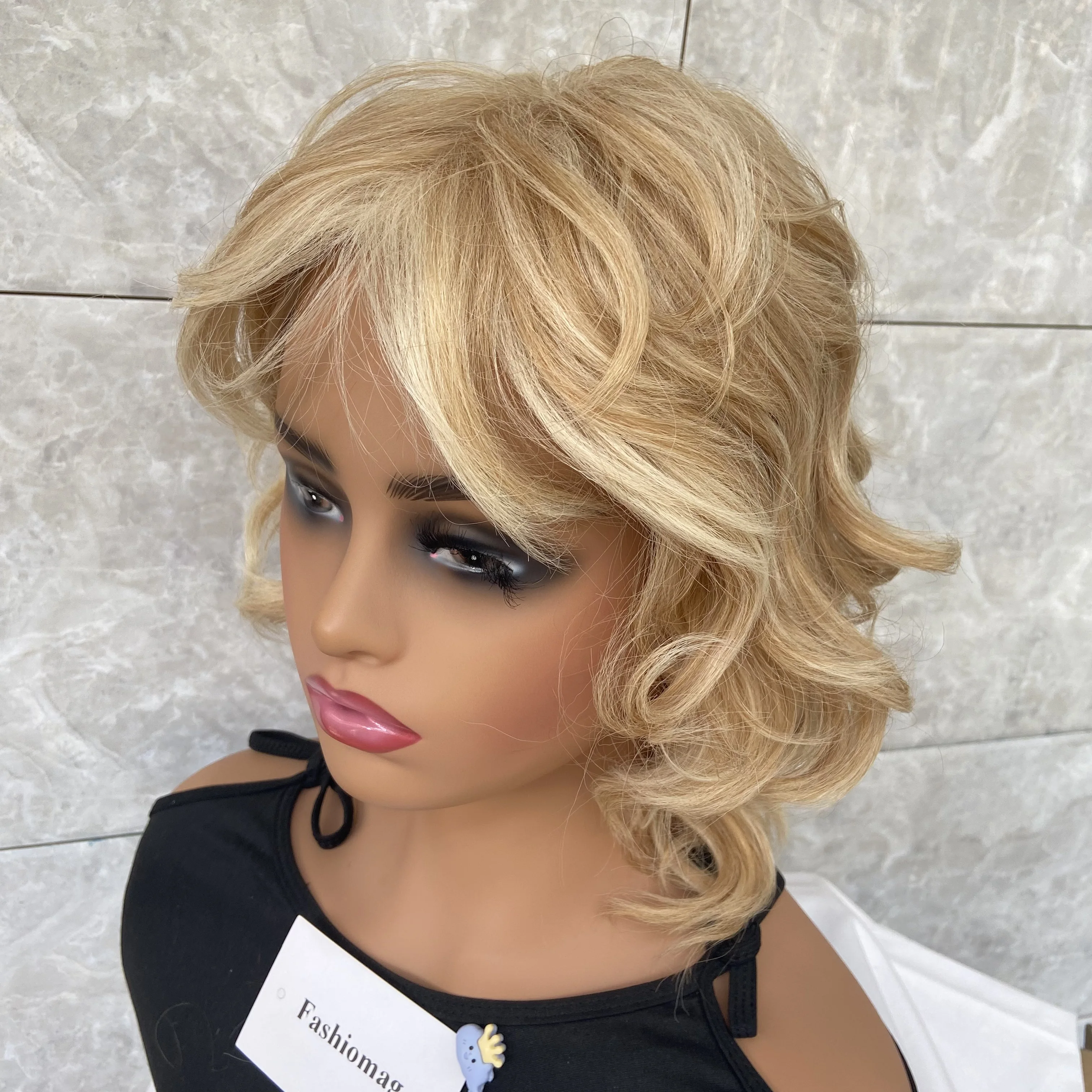 Fashiomag Short Layered Blonde Mix Synthetic Hair Wigs Women Soft Natural Daily Use