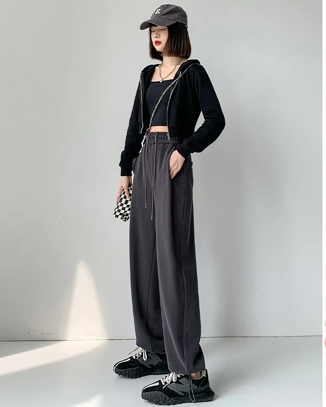 

Широкие брюки Rave Женские весенние влагоотводящие брюки стандартного кроя Preppy Academy для повседневных поездок на работу Дышащие завязки в стиле пэчворк Ins