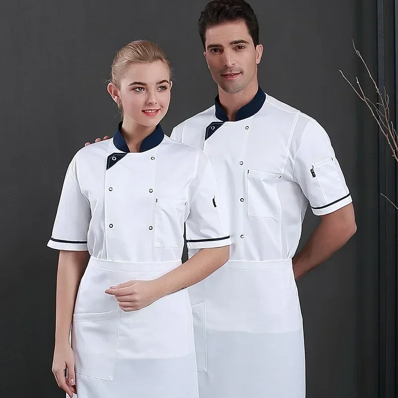 Veste de chef à manches courtes pour hommes et femmes, manteau de cuisinier, maille respirante, uniforme de restaurant, vêtements de cuisine Chamonix