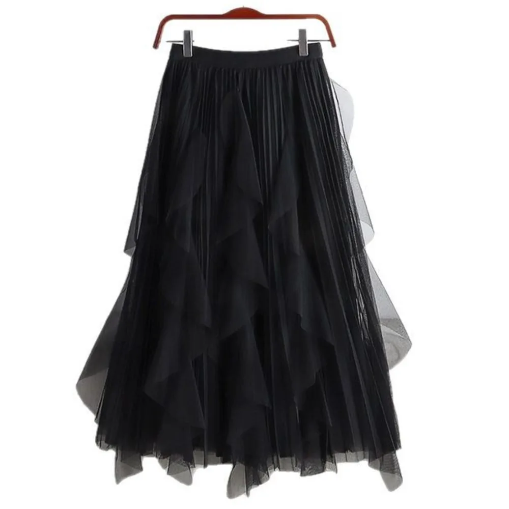2025 Summer New Plus Size Mesh Fairy Skirt for Women Mid Length High WaistHalf Long Hip Covering Extra Large Lightweight Elegant
