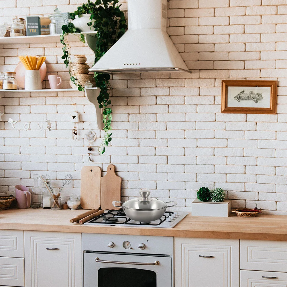 

1Set Household Metal Wok Stainless Steel Double Handle Non Deformable Cooking Pan Kitchen Accessory Easy Clean