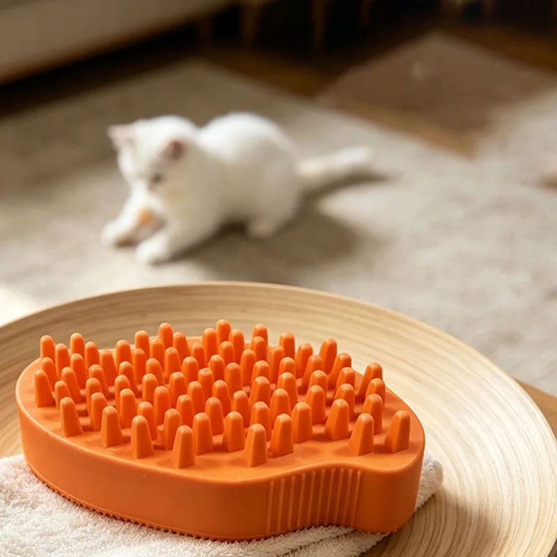 Double Sided Pet Bath Brush for Dogs Cats, Grooming Massage Brush for Bathing, Removes Loose Hair Dirt, Soft Cleaning Washing