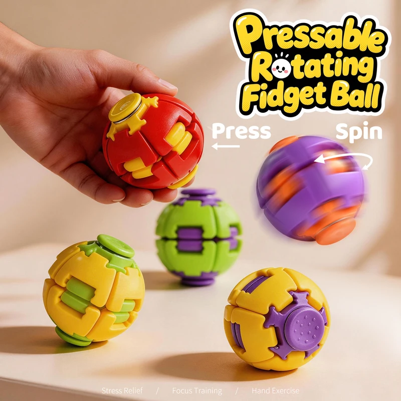 3D Printed Fidget Spinner Ball Press & Spin Stress Relief Toy Squeeze Deformable Fingertip Gyro Mini Portable Anxiety Relief Toy