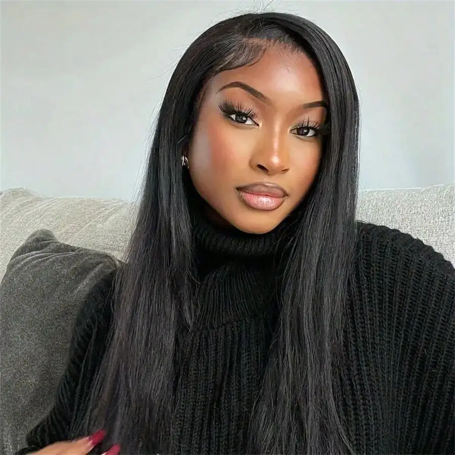 Perruques Lace Front Wig synthétiques noires réalistes pour femmes, 24 pouces, longues et lisses, 13x4, dentelle frontale naturelle, haute qualité, usage quotidien