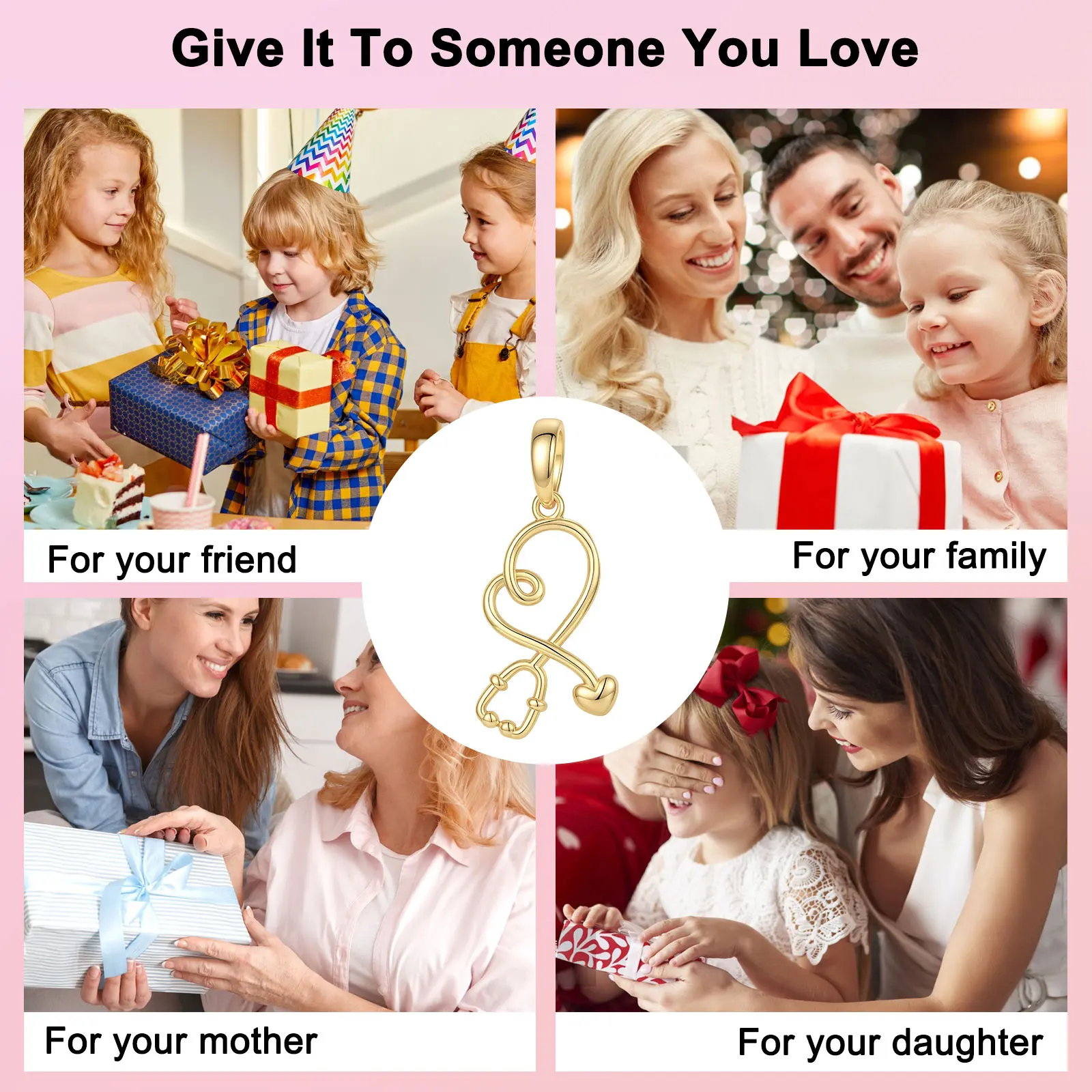 925 Sterling Silver Charm Nursing Medical Worker Stethoscope Pendant for Women Fit Original Bracelet Necklace DIY Accessories view 6