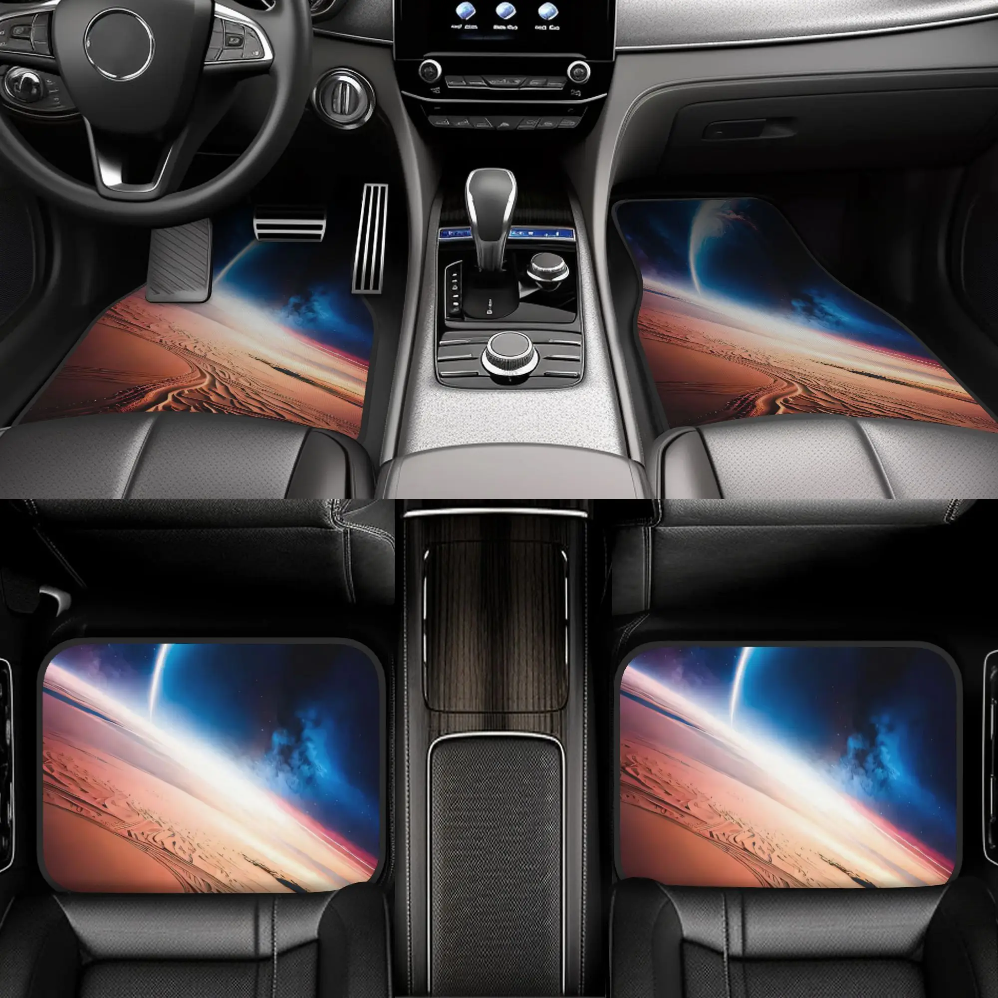 4pcs This Is An Image Of A View Of A Planet From Space Pattern Universal Car Floor Mats - Material, Non-Slip Liner, Easy To Clea