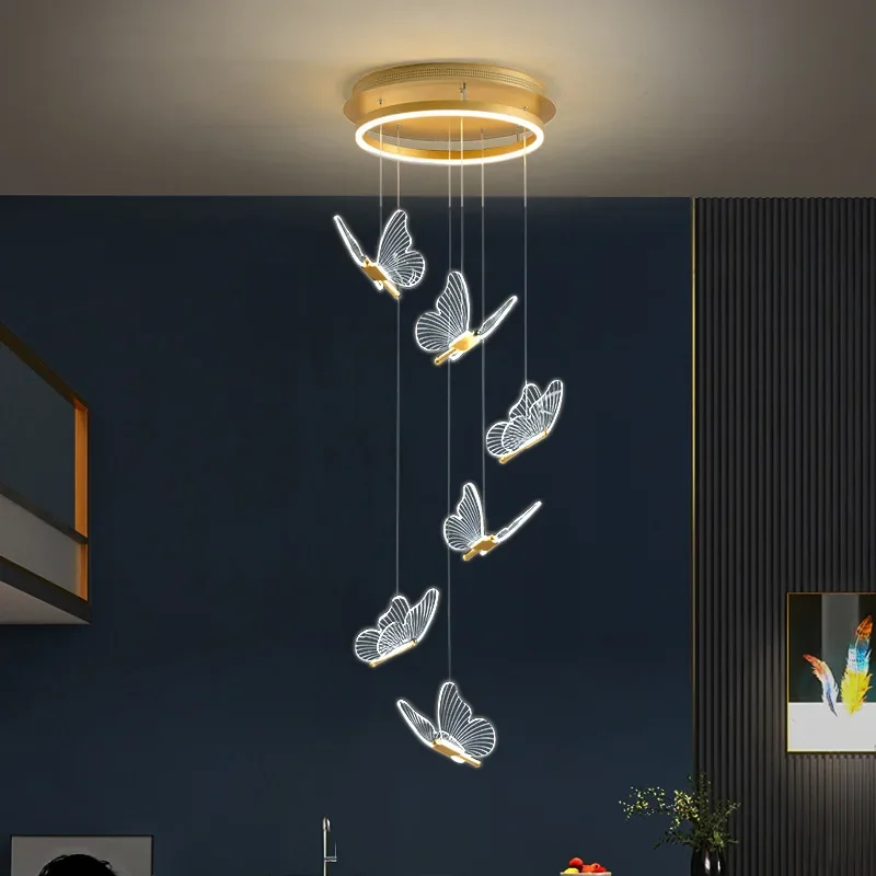 Gold LED Butterfly Lights Home Indoor Staircase Hanging Chandleiers Lamps Living Kitchen Island Bedroom Wall