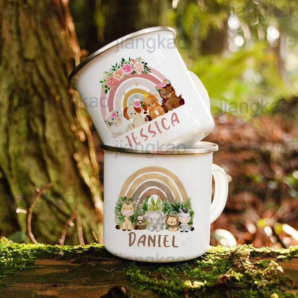 Personalized Rainbow with Name Cup Children Wild Party Juice Milk Mug Custom Boys Girls Handle Cup Birthday Favors Gift for Kids