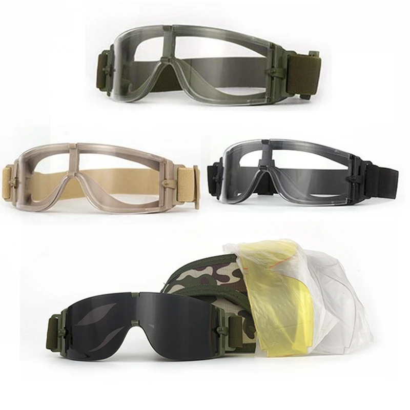 Tactical Goggles Outdoor Three Lens Set Bulletproof Goggles Military Fan Glasses Cycling Campiung Sports CS Shooting Eyewear